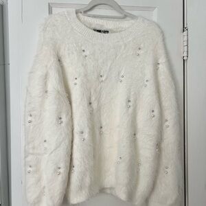 Cozy White Sweater with Pearl Accents
